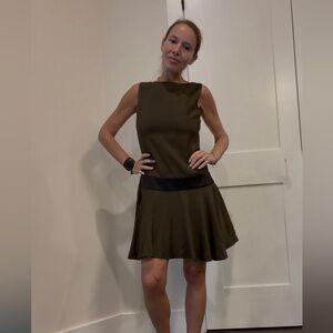 Alice + Olivia Sample Olive Drop Waist Dress With Leather Detailing Size 4